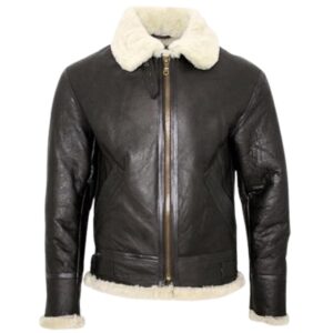Men Cream B3 Shearling-Style Sheepskin Leather Flying Aviator Jacket