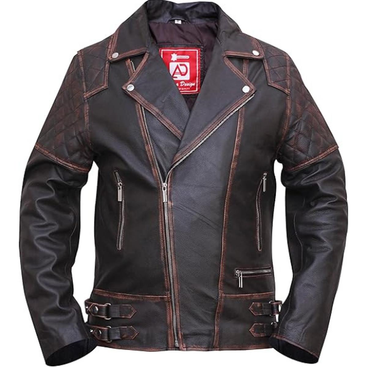 Men Vintage Classic Biker Style Leather Jacket