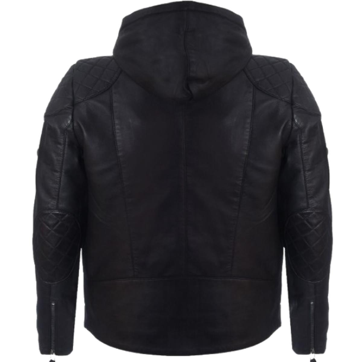 Men BlackLeather Hooded Bomber Jacket (4)