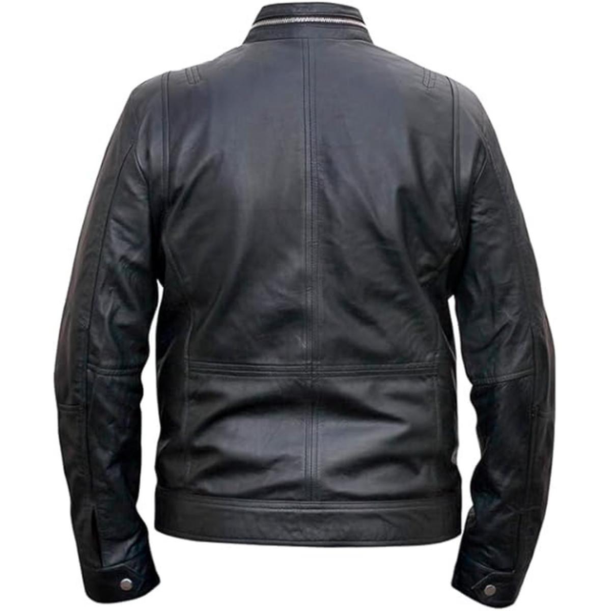 Men Cafe Racer Sheepskin Leather Jacket in Black (7)