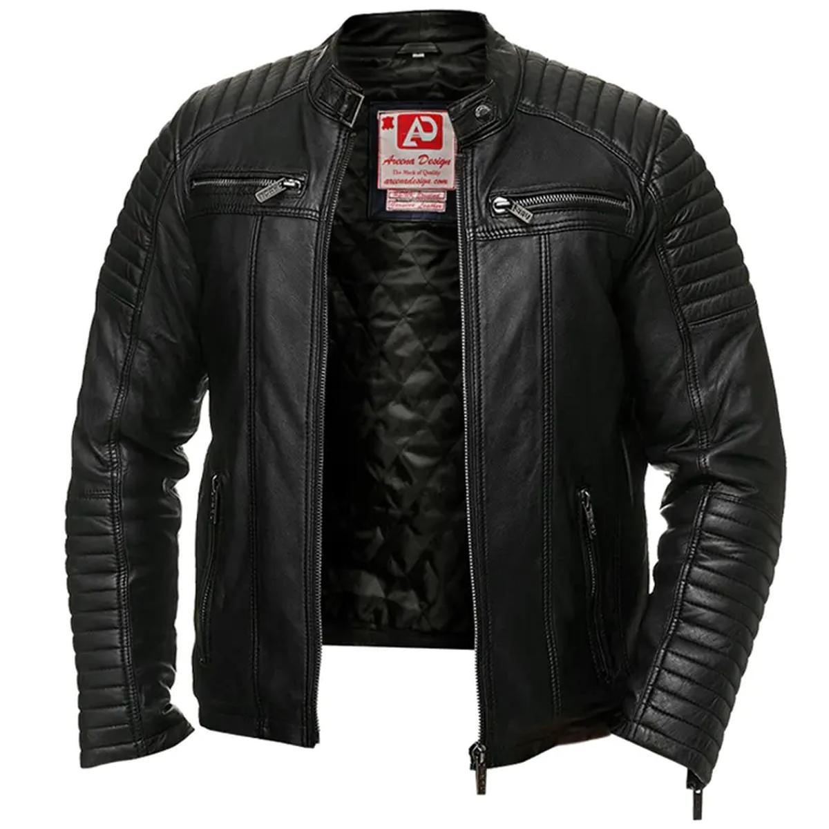 Men Vintage Retro Biker Genuine Leather Jacket in Black (2)