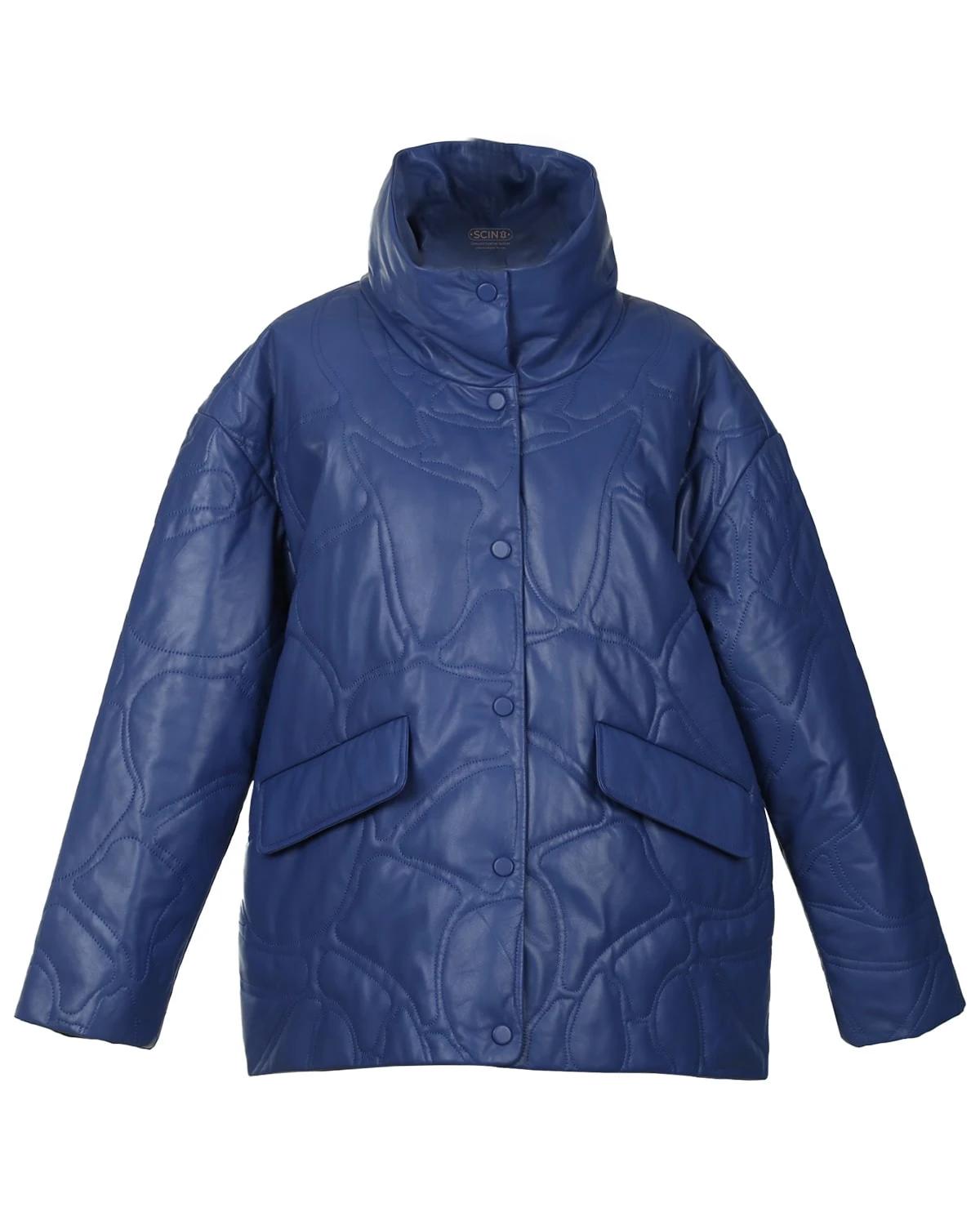 Women Quilted Sheepskin Leather Jacket in Blue