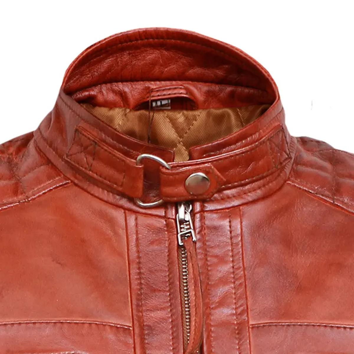 Classic Diamond Vintage Brown Biker Leather Jacket (2)