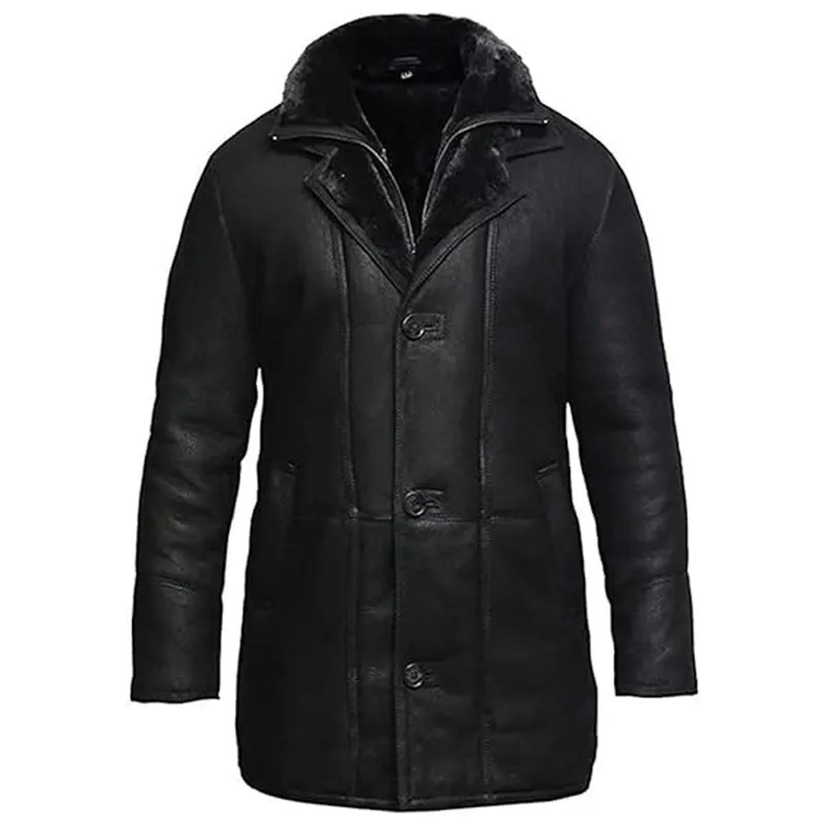 Black Shearling Duffle Leather Trench Coat (2)