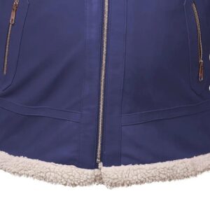 Men Shearling-Style Collar Blue Aviator Leather Jacket