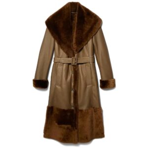 Brown Leather Faux Fur Shearling Coat