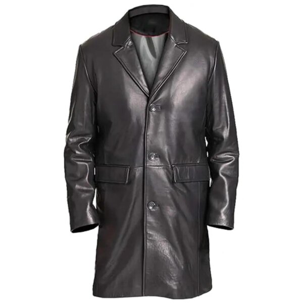 Classic Black Genuine Leather Overcoat