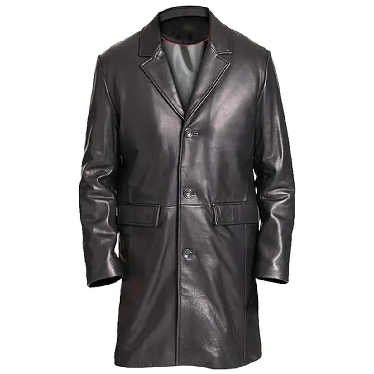 Classic Black Genuine Leather Overcoat (2)