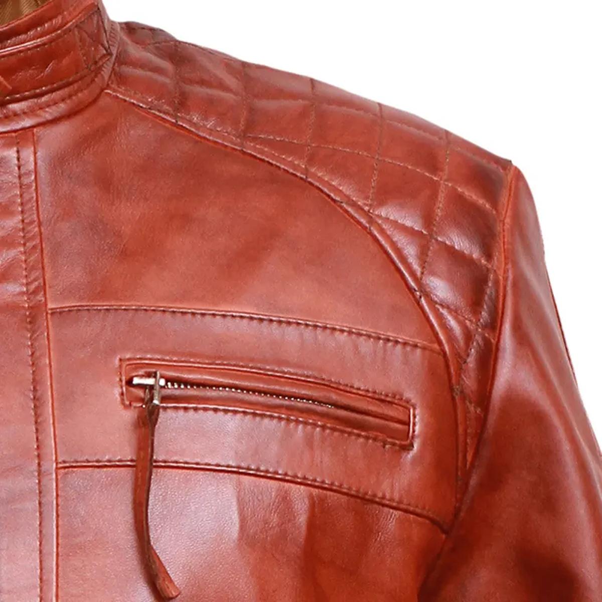 Classic Diamond Vintage Brown Biker Leather Jacket (3)