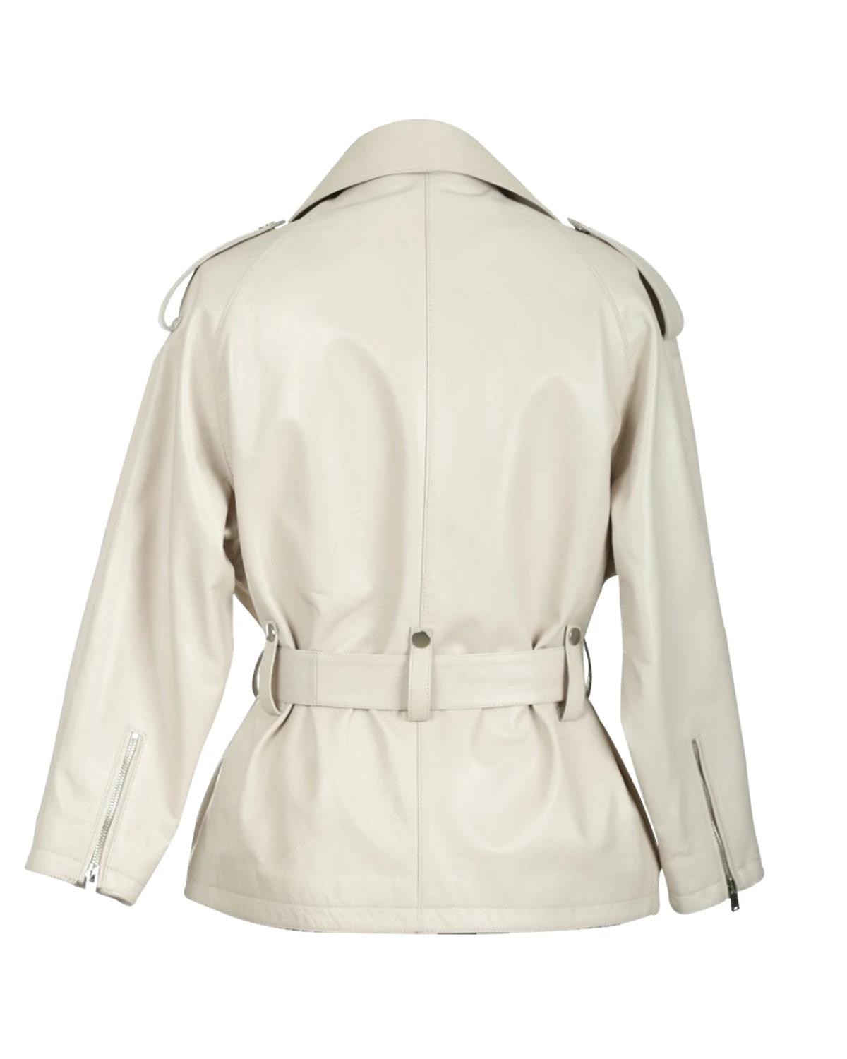 Women Cleo White Biker Sheepskin Leather Jacket (2)