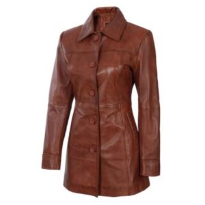 Cognac Waxed Leather Overcoat