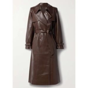 Women Sheepskin Leather Trench Coat in Dark Brown