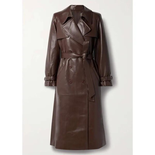 Women Sheepskin Leather Trench Coat in Dark Brown