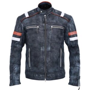 Vintage Biker Gray Sheepskin Leather Jacket For Men