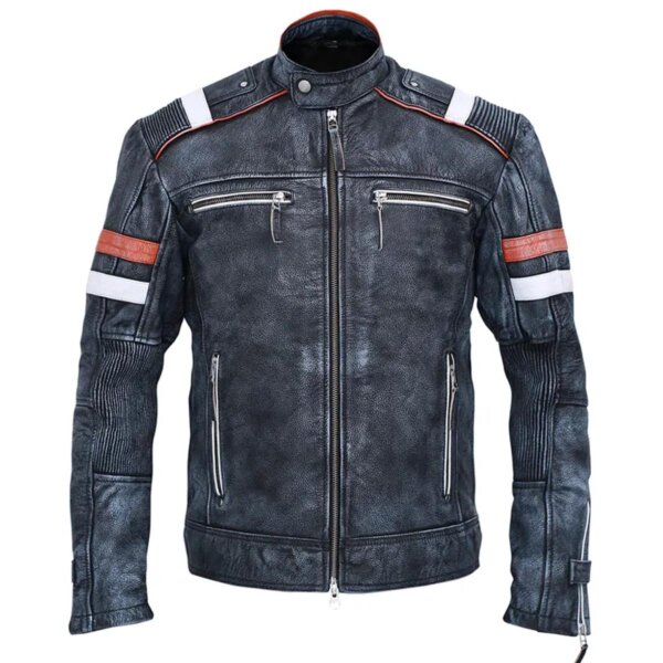Vintage Biker Gray Sheepskin Leather Jacket For Men