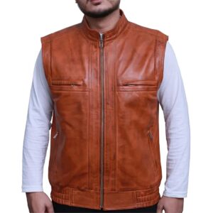 Fashion Men Rocker Rider Motorcycle Brown Leather Vest