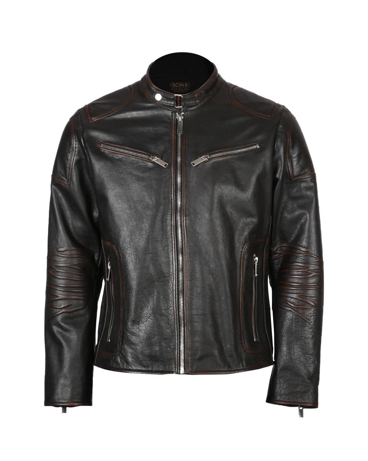 Men Classic Sheepskin Leather Jacket Black