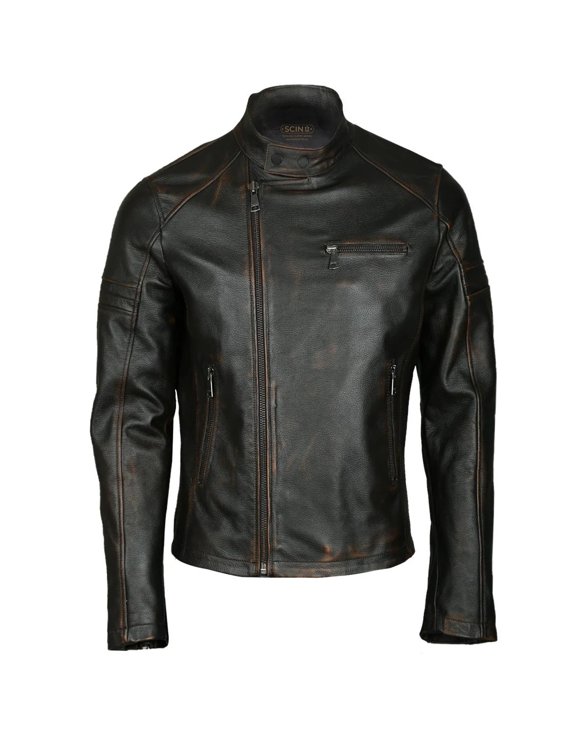 Men Moto Sheepskin Leather Jacket Black