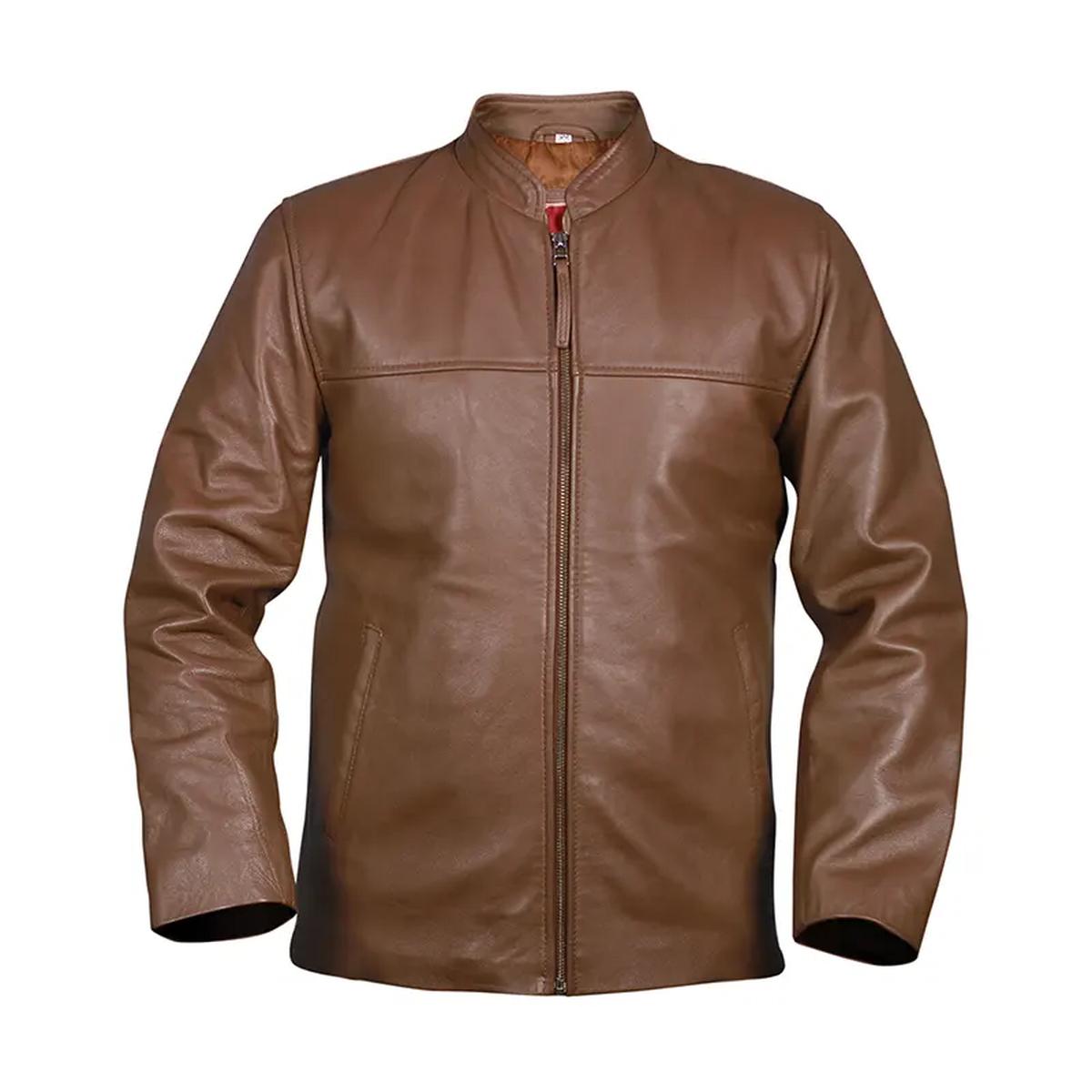 Light Brown Men Casual Biker Leather Jacket (2)