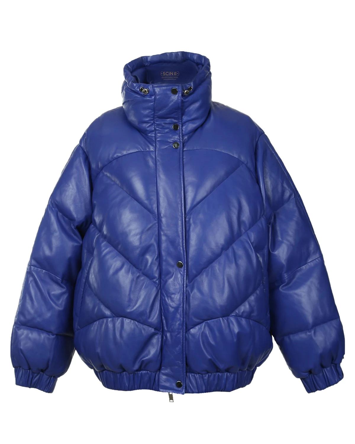 Women Lisa Oversized Puffer Bomber Sheepskin Leather Jacket