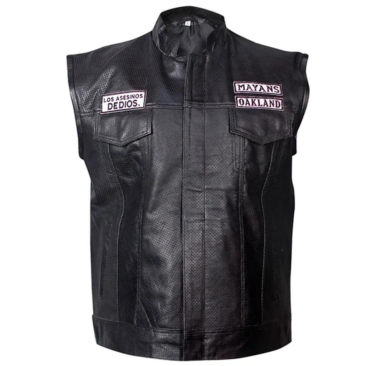 Men Black Sheepskin Leather Vest (3)