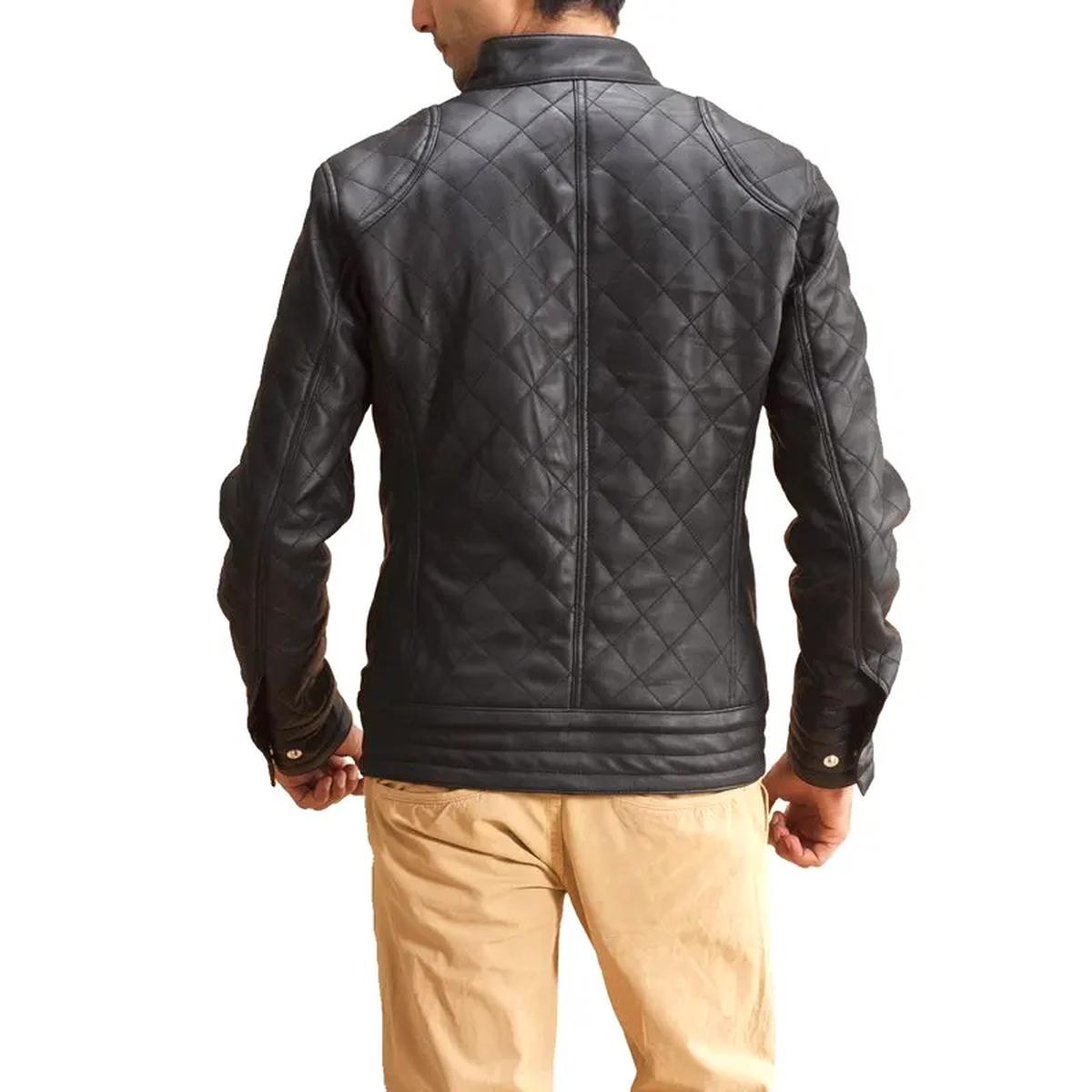 Men Black Leather Quilted Jacket (3)