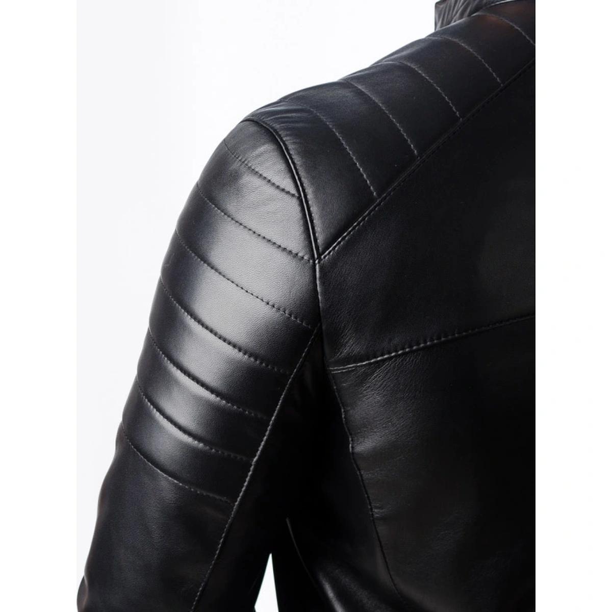 Men Quilted Motorcycle Leather Jacket (3)