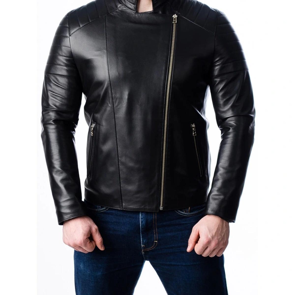 Men Quilted Motorcycle Leather Jacket (4)