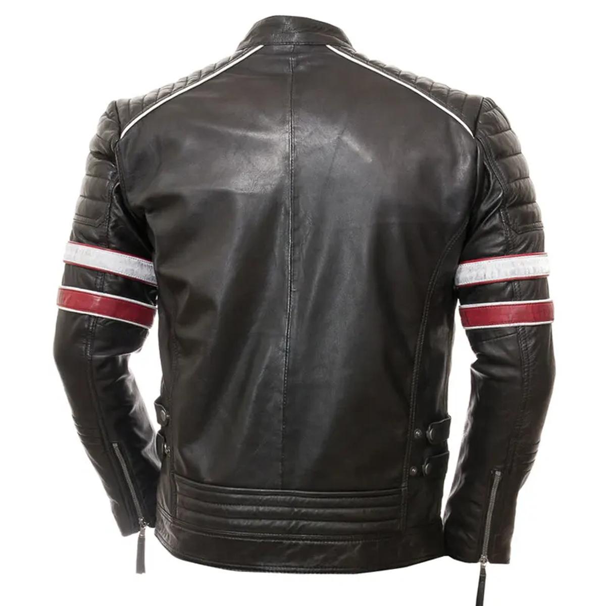 Men Racing Biker Stripes Real Leather Casual Fit Jacket (2)