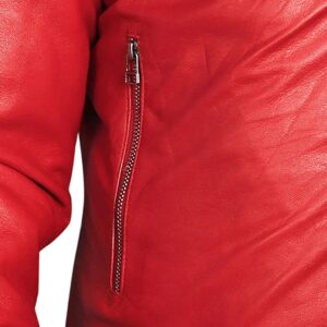 Men Red Shearling-Style Leather Jacket