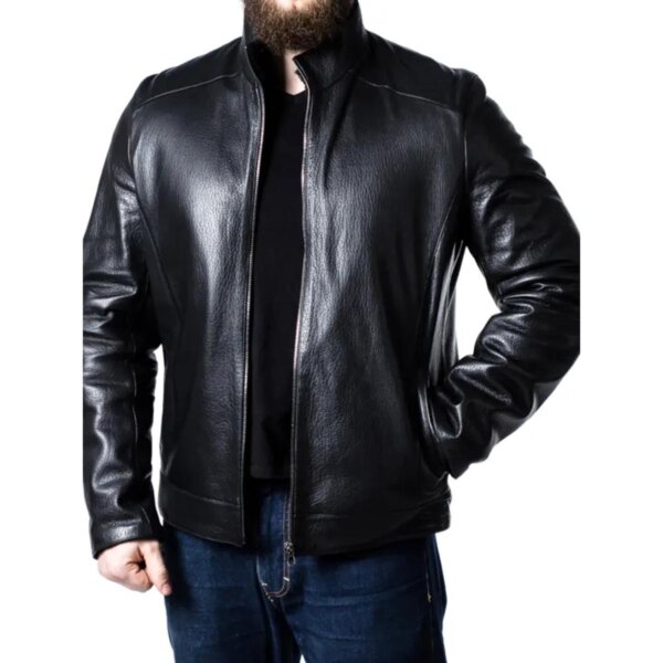 Men Sheepskin Black Leather Biker Jacket
