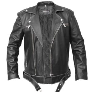 Men Asymmetrical Zipper Biker Leather Jacket