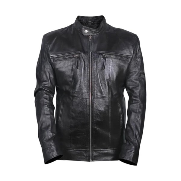 Men Biker Black Leather Jacket