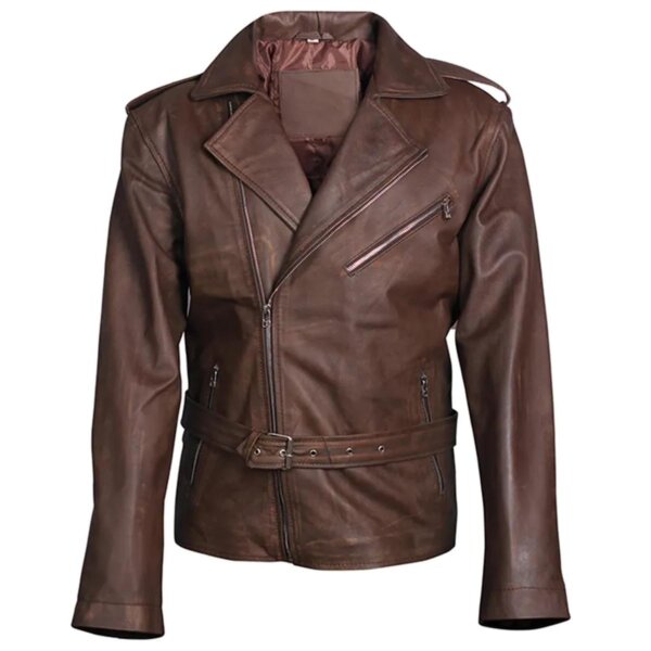 Men Biker Brown Genuine Leather Jacket