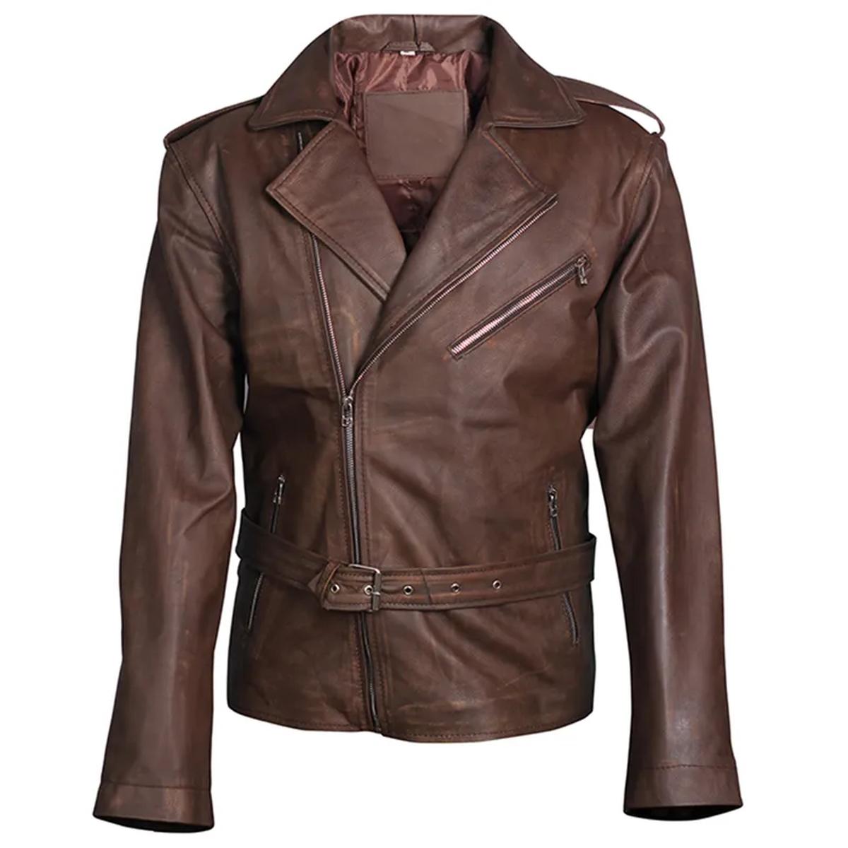 Men Biker Brown Genuine Leather Jacket (4)