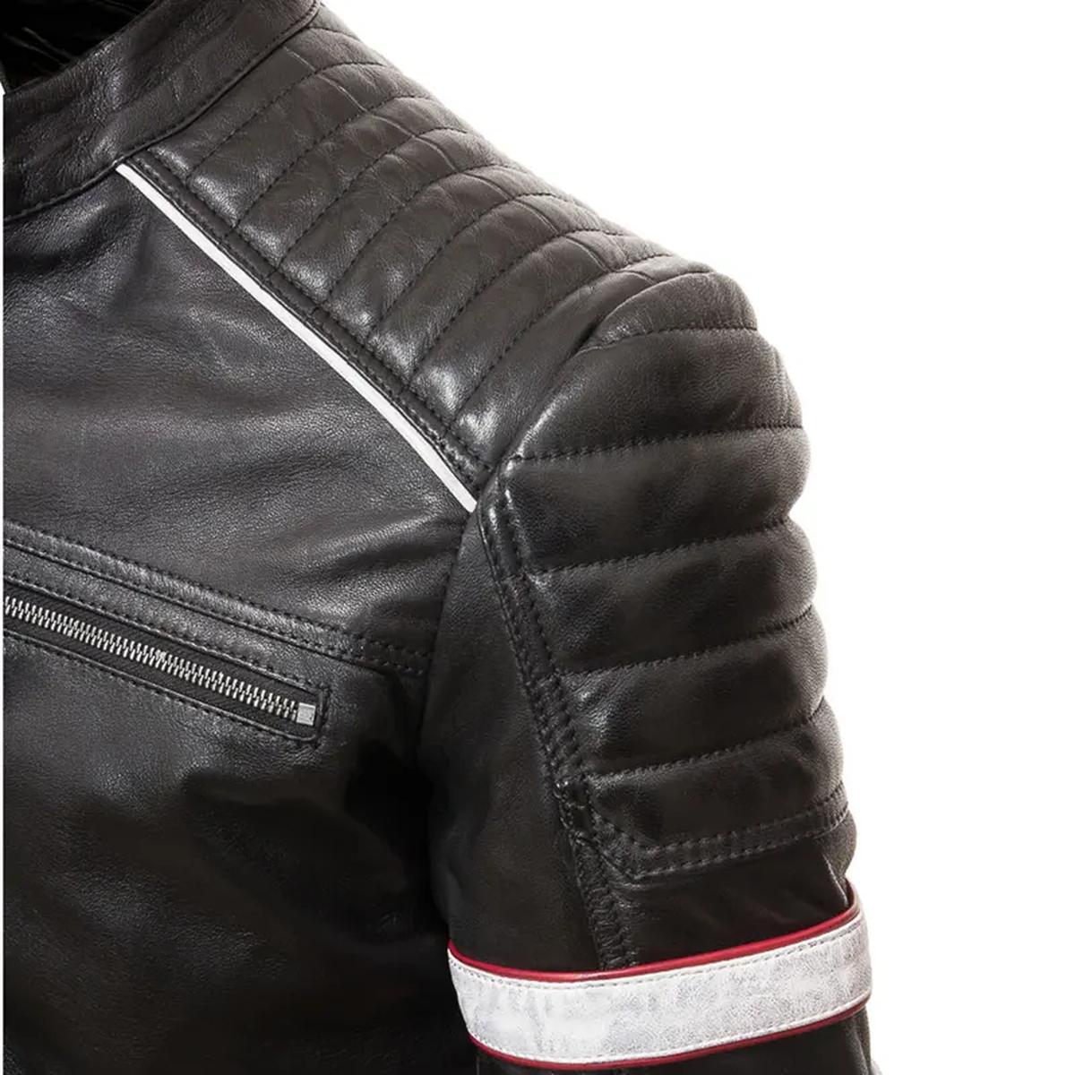 Men Racing Biker Stripes Real Leather Casual Fit Jacket (3)
