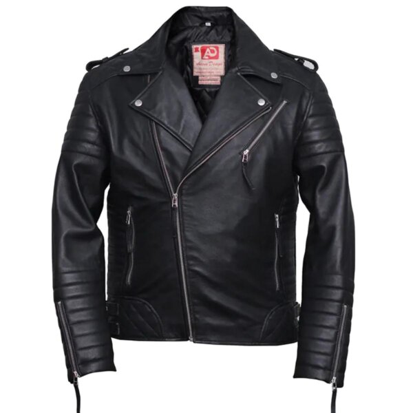 Men Black Diamond Design Motorcycle Leather Jacket