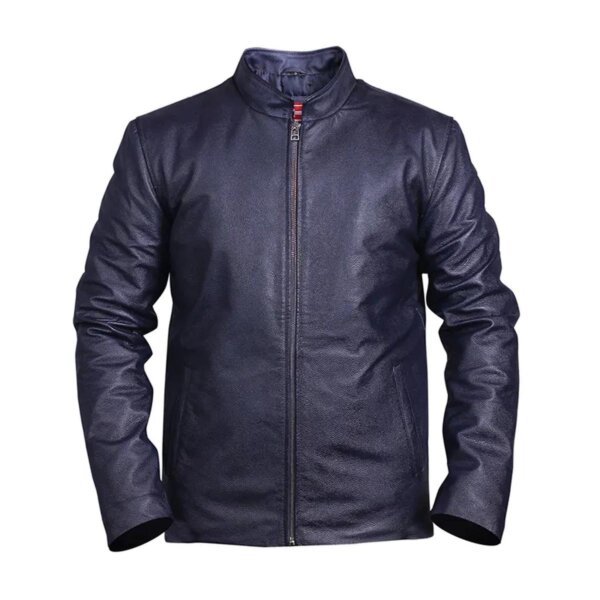 Men Blue Motorcycle Trendy Leather Jacket