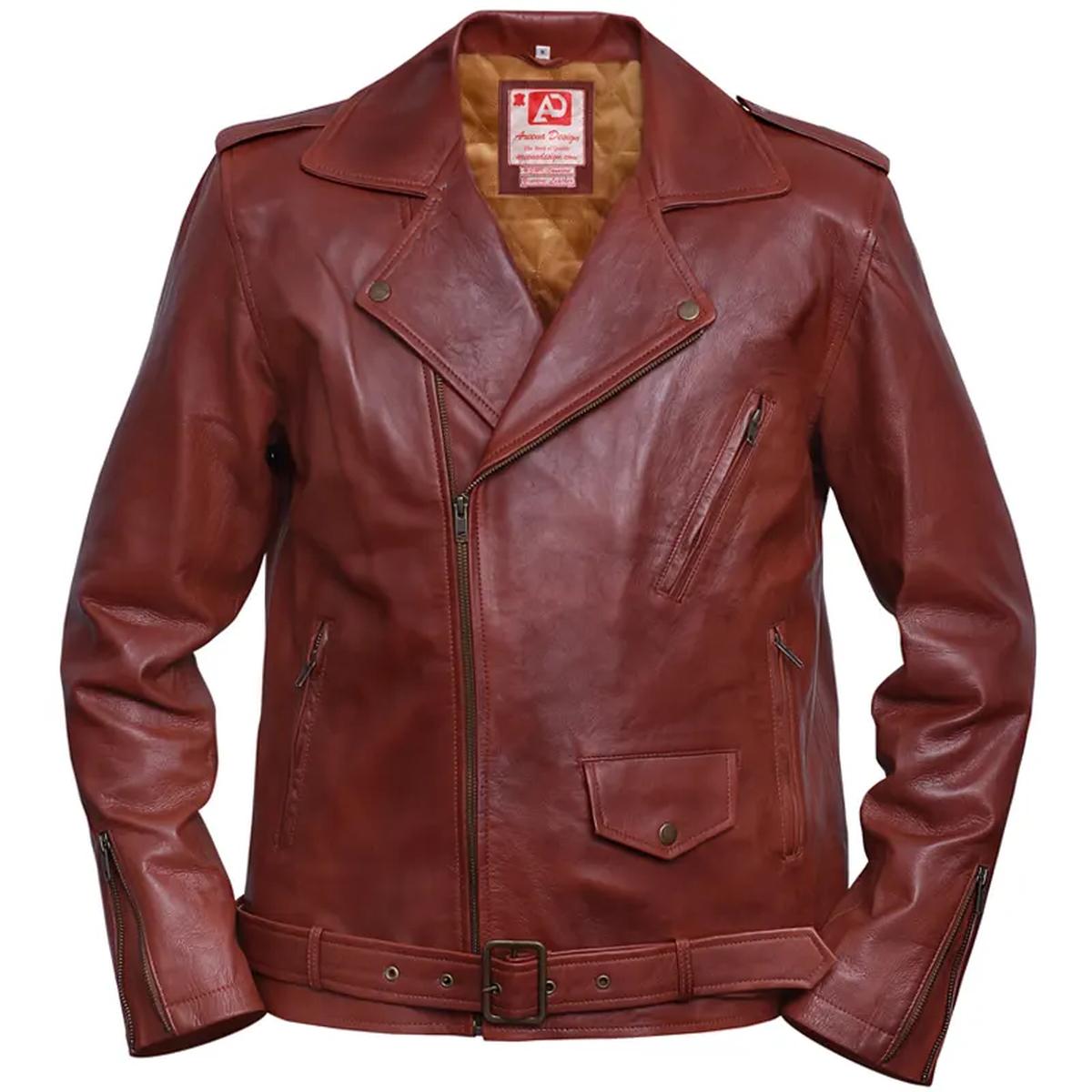Men Motorcycle Brown Leather Jacket (4)