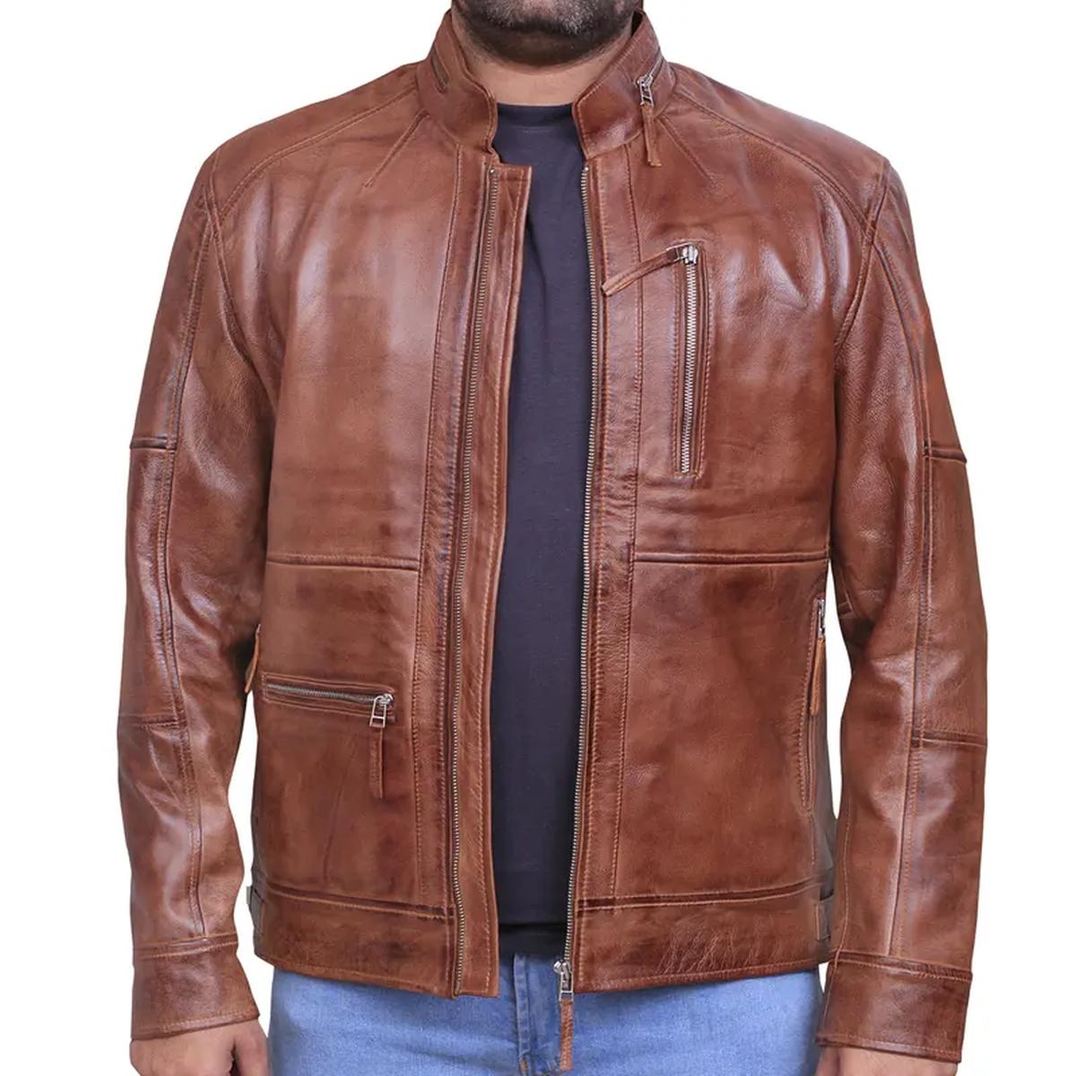 Men Brown Vintage Cafe Racer Style Leather Jacket (3)