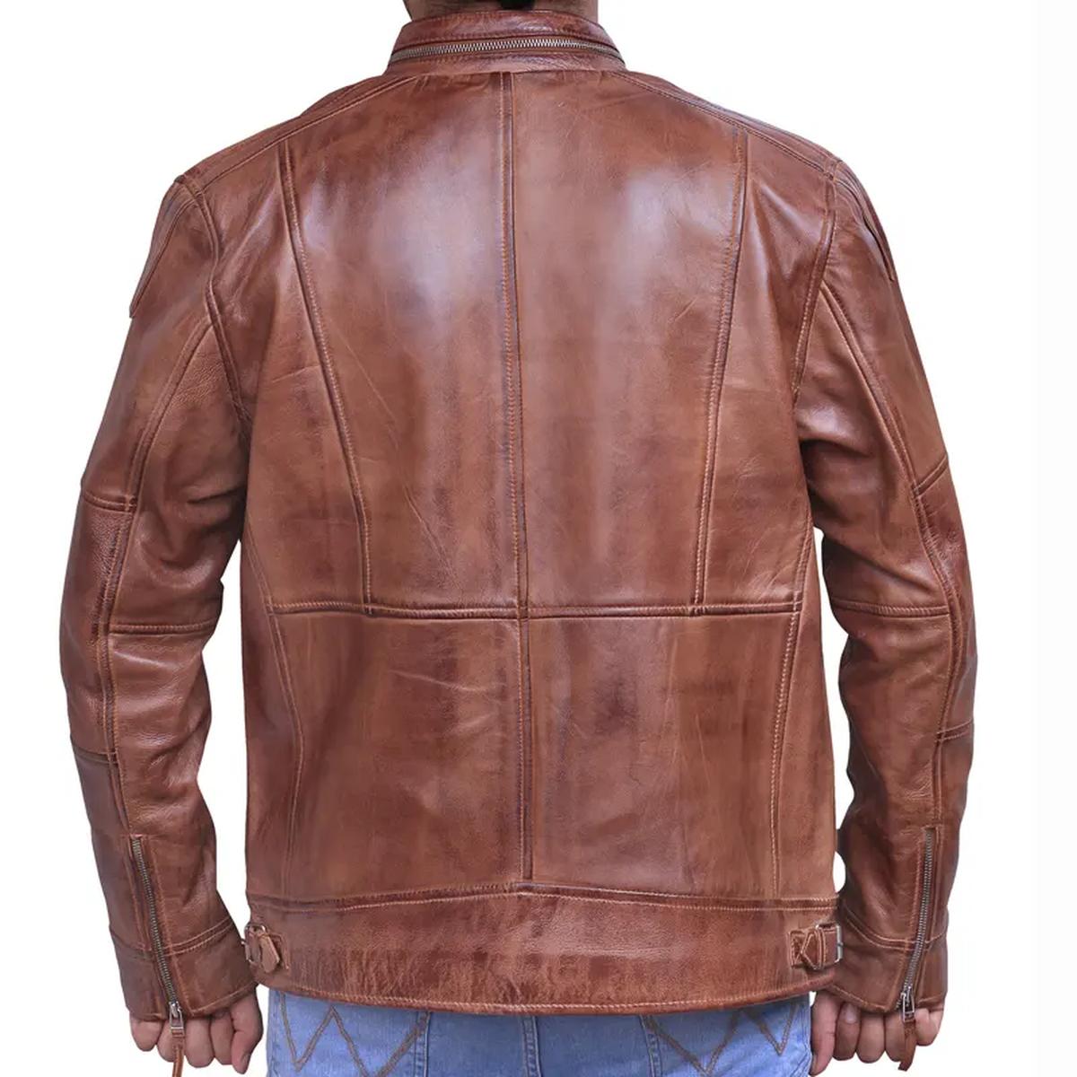 Men Brown Vintage Cafe Racer Style Leather Jacket (4)