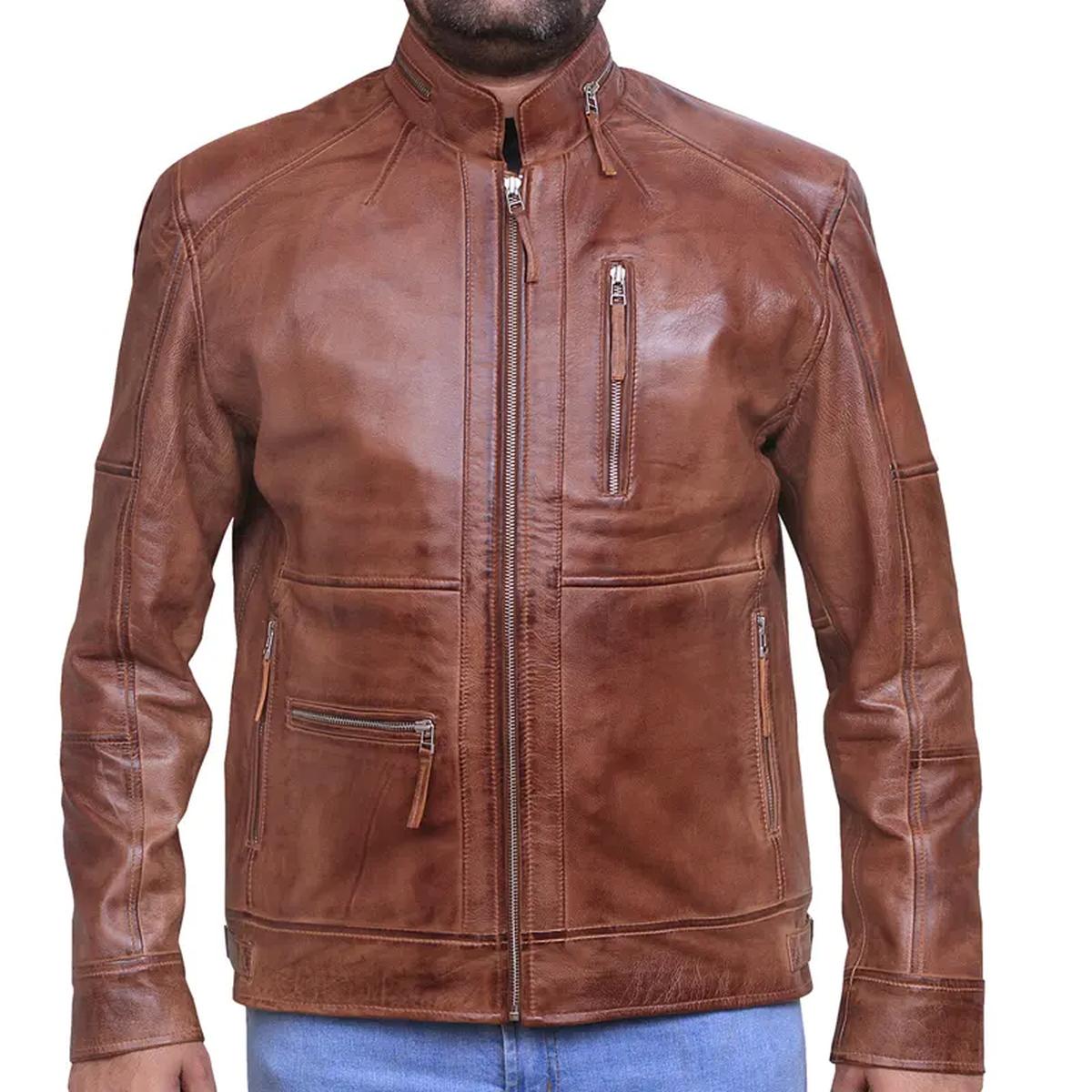 Men Brown Vintage Cafe Racer Style Leather Jacket (5)