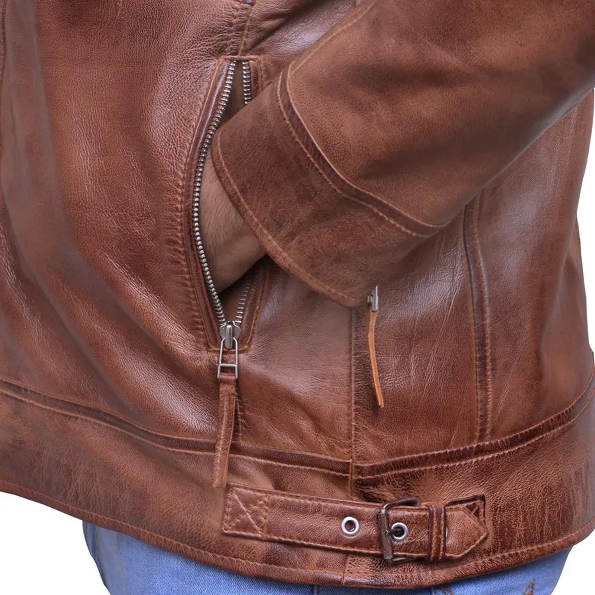 Men Brown Vintage Cafe Racer Style Leather Jacket (6)