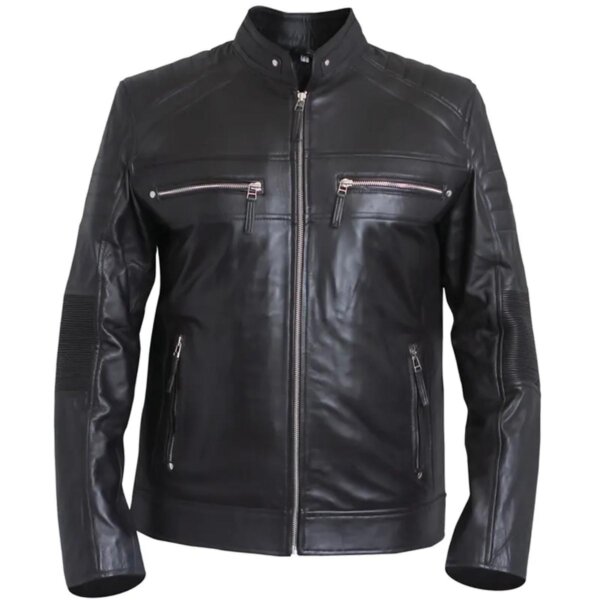 Men Cafe Racer Black Classic Biker Leather Jacket