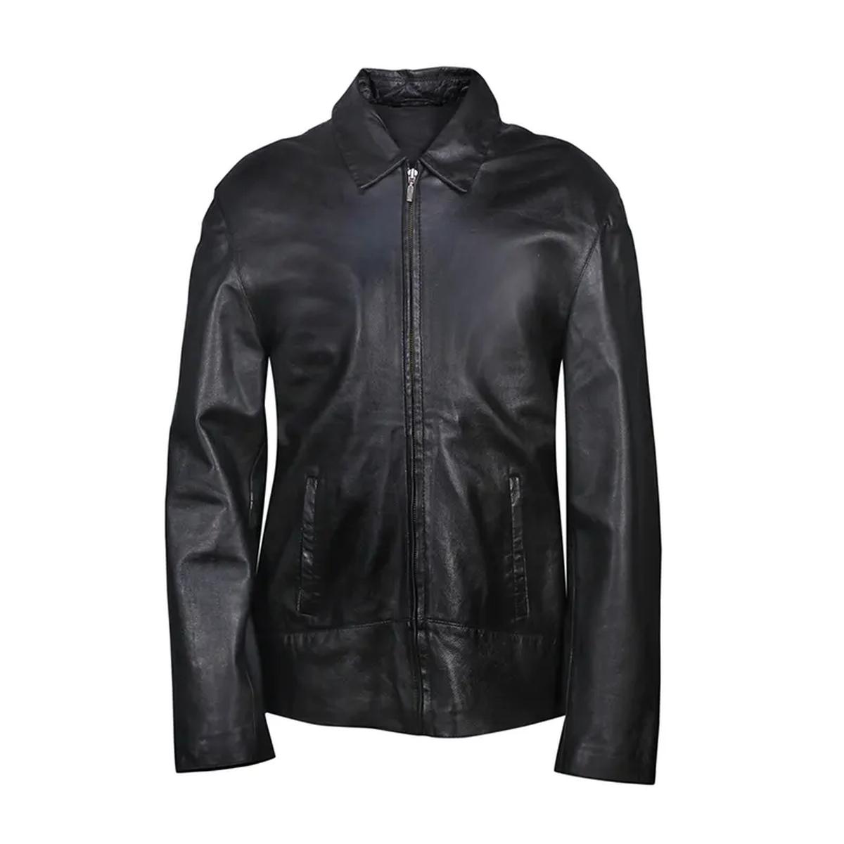 Men Classic Zipped Biker Leather Jacket (3)