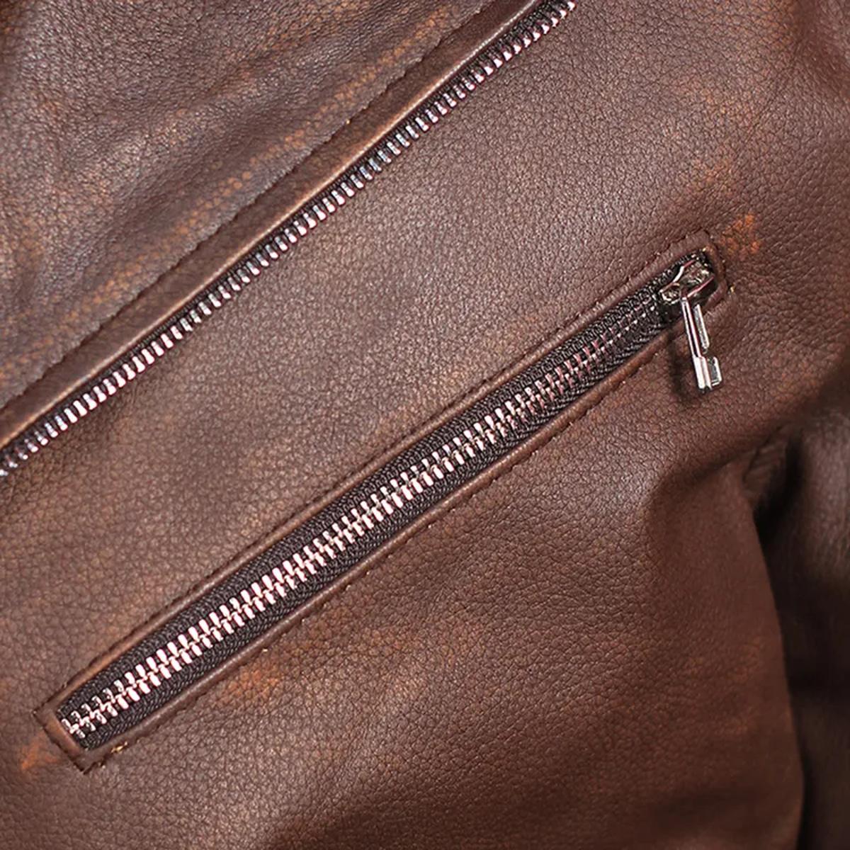 Men Biker Brown Genuine Leather Jacket (6)