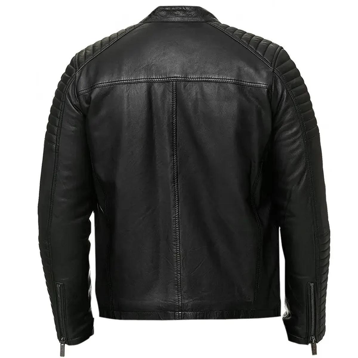 Men Vintage Retro Biker Genuine Leather Jacket in Black (4)