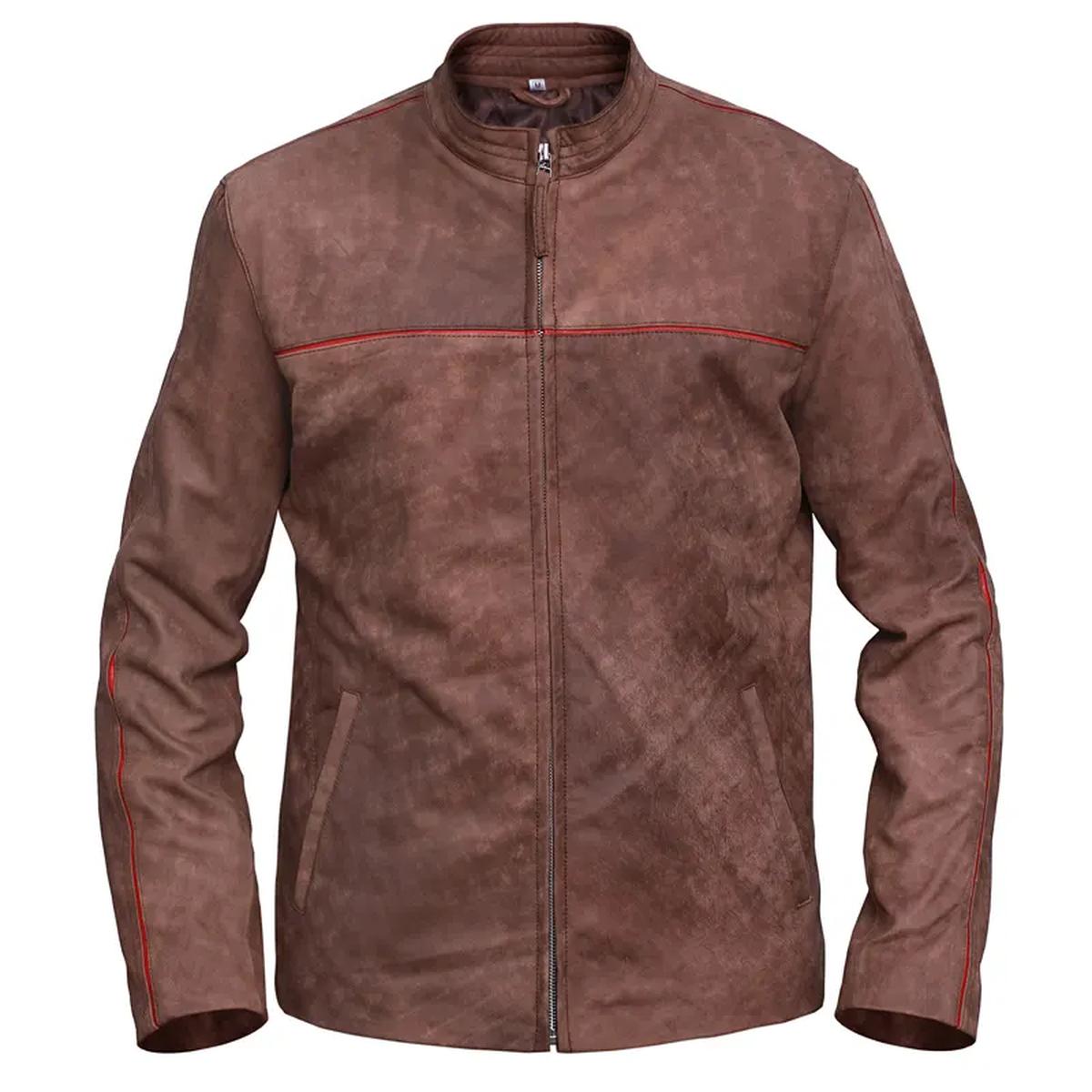 Men Fashion Distressed Light Brown Leather Jacket (3)