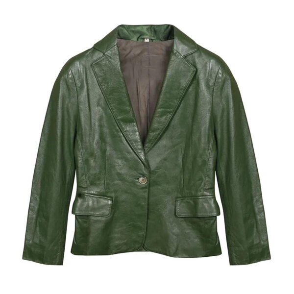 Men Green Fashion Genuine Leather Blazer Coat