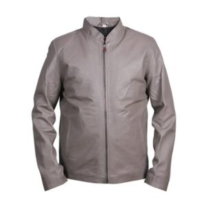 Men Gray Cafe Racer Leather Jacket